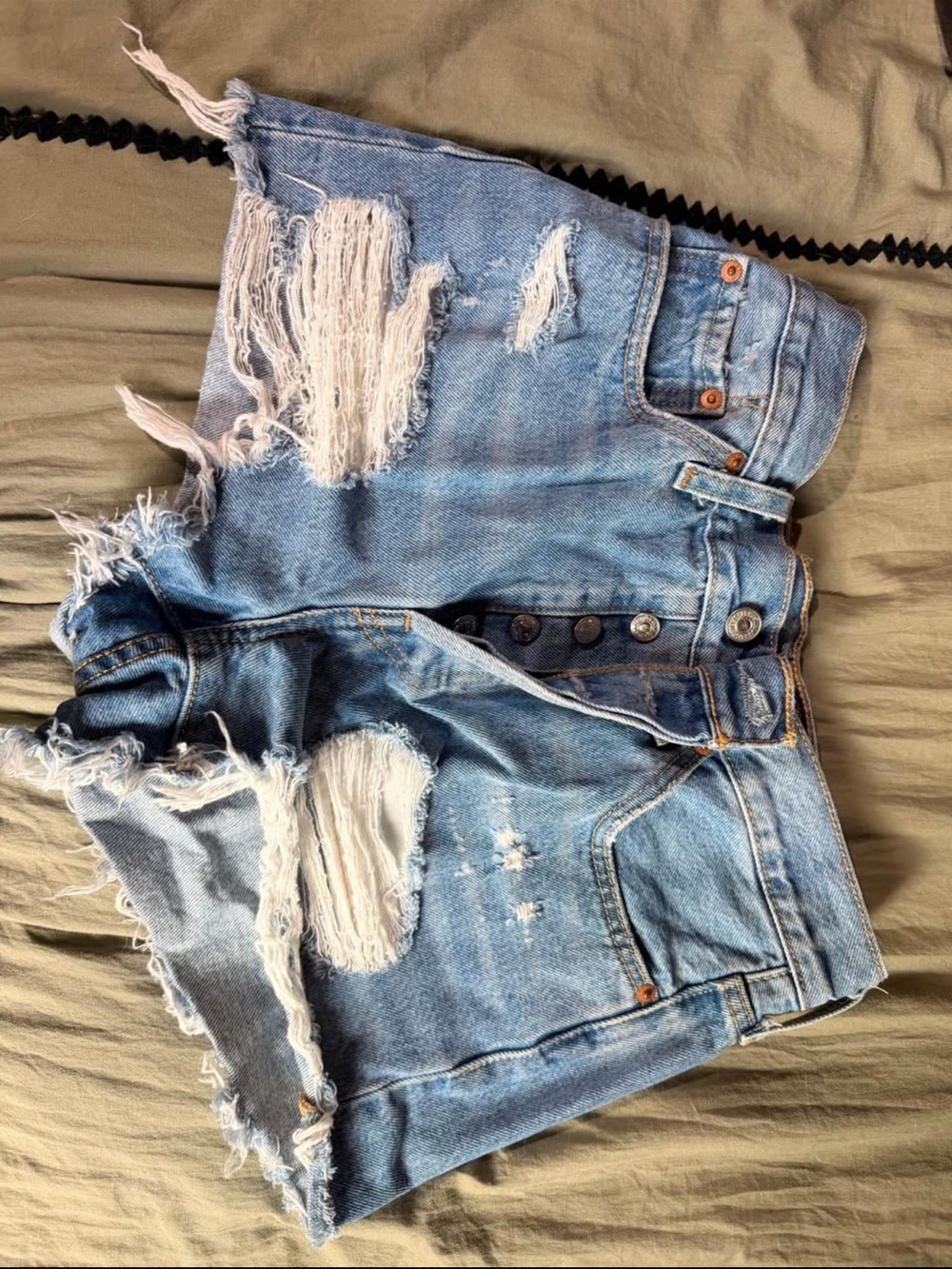 Levi's Light Blue Distressed High-Waist Denim Shorts